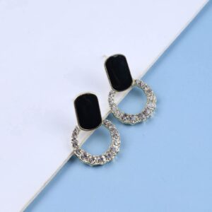 Vintage Onyx Square Stud Earrings Gold Crystal Circle Dangle Earrings Cz Paved Halo Circle Earrings Geometric Black Crystal Square Earrings Jewelry for Women