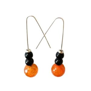 orange and black glass bead hoop earrings