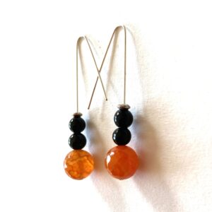 Orange and Black Glass Bead Hoop Earrings