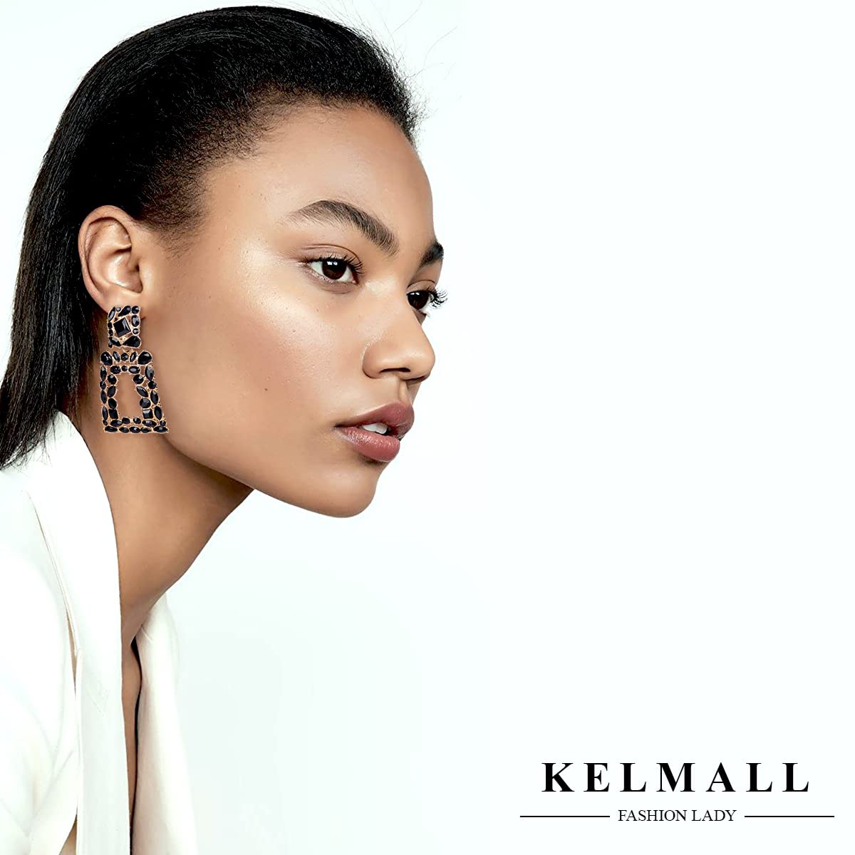 KELMALL Elegant Rhinestone Rectangle Dangle Earrings for Women - Sparkly Crystal Geometric Drop Statement Jewelry