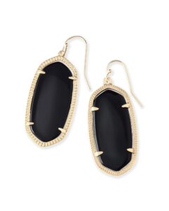 kendra scott elle drop earrings for women, fashion jewelry, 14k gold-plated, black opaque glass