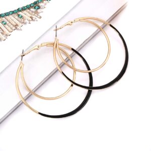 Hoop Earrings for Women Statement Double Circle Earrings Geometric Glazed Layers Oval Drop Dangle Earrings (Black)