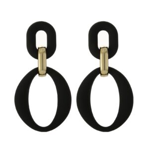 ruoffeta acrylic rectangle earrings, fashion acrylic square/oval/hoop statement drop earrings for women(black oval)