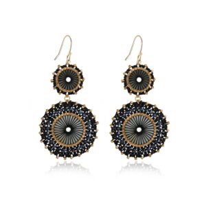 Black Beaded Earrings Glass Seed Beads Bohemian Acrylic Dangle Handmade Fashion Jewelry for Women (Style-42)