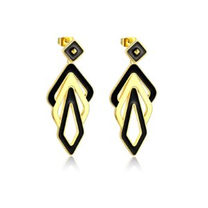 Black Gold Dangle Earrings for Women, 14K Gold Plated Drop Fashion Statement Jewelry Lightweight Dangle Earrings