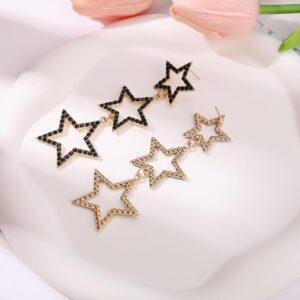 Tumhun Gold And Black Star Dangle Earrings Black Rhinestone Star Earrings Onxy Star Drop Earrings For Women Gift Birthday Valentine's Day Mother's Day (Black)