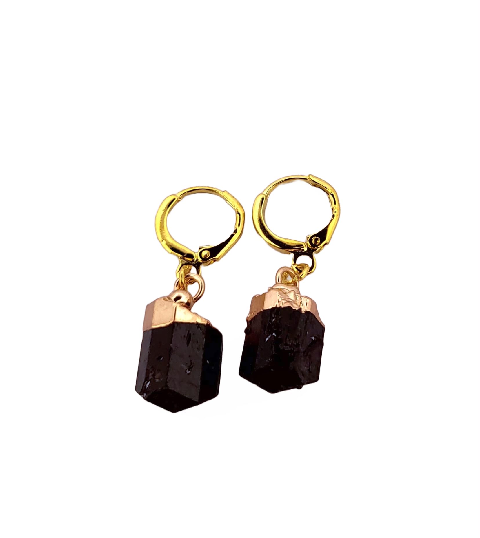 Natural Black Tourmaline Gold Dangle Earrings NBTGDE2