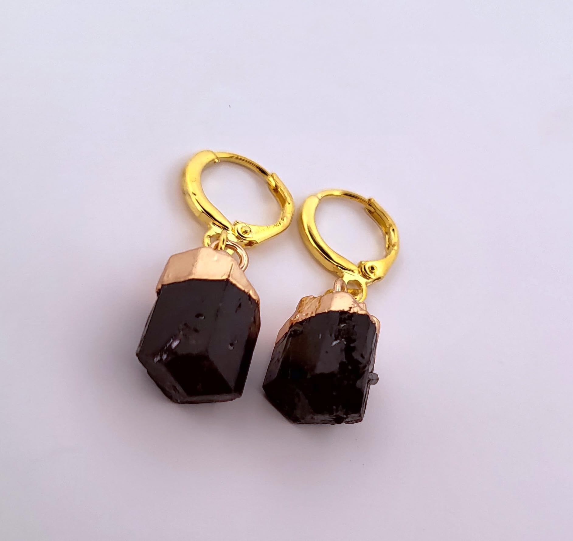 Natural Black Tourmaline Gold Dangle Earrings NBTGDE2