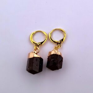 Natural Black Tourmaline Gold Dangle Earrings NBTGDE2