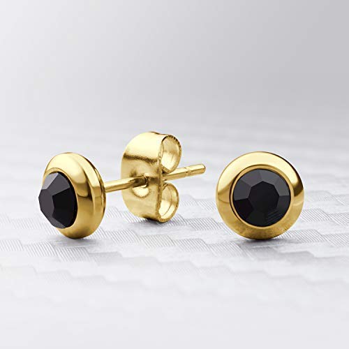 555Jewelry Womens Stainless Steel Round Solitaire Bezel Sparkly Brilliant Cute Assorted Multiple Colors Jewelry Fashion Accessory Stud Earring Set Pair, Gold & Black Cubic Zirconia