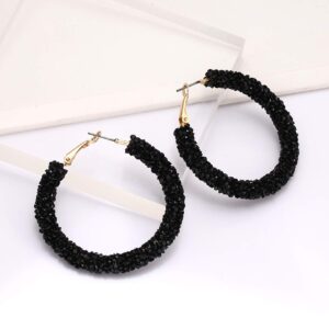 NLCAC Glitter Hoop Earrings Bohemian Sparkle Resin Rhinestone Wrapped Hoop Dangle Earrings for Women Black