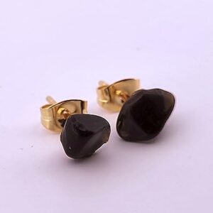 Natural Black Onyx Gold Stud Earrings NBOGSE2