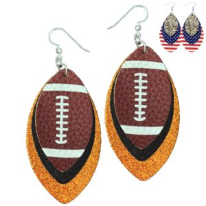 Football Earrings - Sport Earrings - Black & Gold Earrings Glitter - Football Fan Accessory Earrings - Football Jewelry - Football Accessories (Black & Marigold)