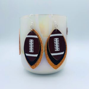 Football Earrings - Sport Earrings - Black & Gold Earrings Glitter - Football Fan Accessory Earrings - Football Jewelry - Football Accessories (Black & Marigold)