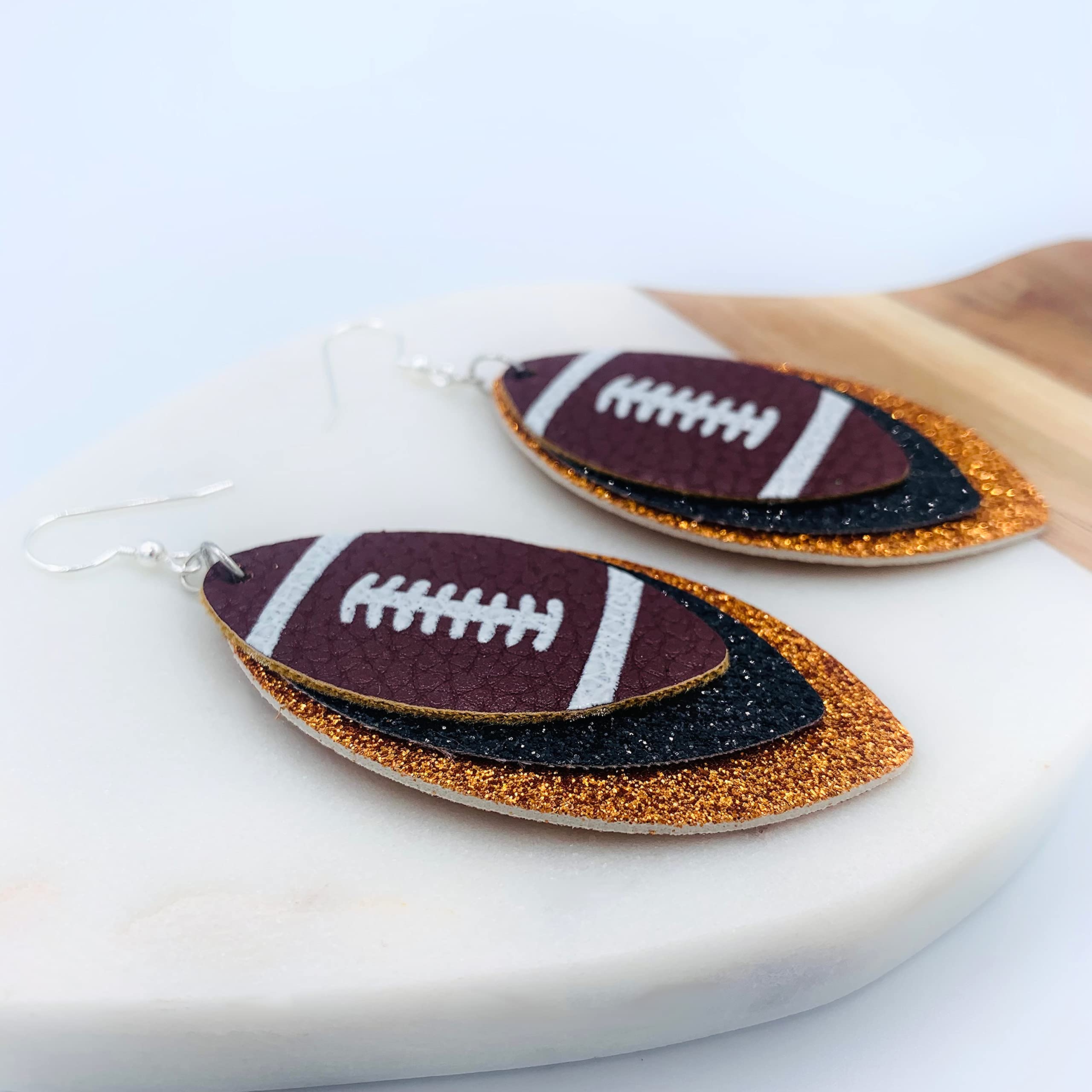 Football Earrings - Sport Earrings - Black & Gold Earrings Glitter - Football Fan Accessory Earrings - Football Jewelry - Football Accessories (Black & Marigold)