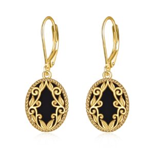 Black Onyx Earrings Gifts for Women Sterling Silver 18K Yellow Gold Plated Black Opal Filigree Boho Dangle Earrings Jewelry Gifts