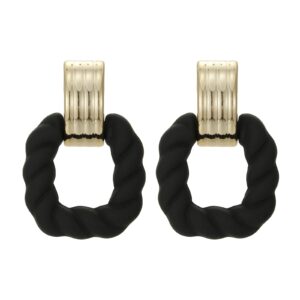 ruoffeta rectangle earrings for women, acrylic square earrings twisted geometric statement earrings(black gold)