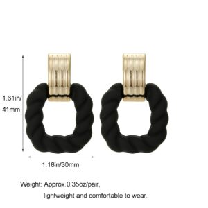 RUOFFETA Rectangle Earrings for Women, Acrylic Square Earrings Twisted Geometric Statement Earrings(Black Gold)