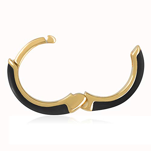 14K Gold Plated Sterling Silver Enamel Color Huggie Hoop Earrings for Women – Black Enamel