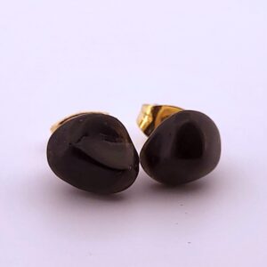 Natural Black Onyx Gold Stud Earrings NBOGSE4