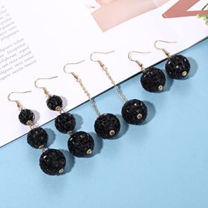 YAHPERN 3Pairs Disco Ball Earrings for Women, 60s 70s Outfits Costume Accessory, Statement Dance Party Mirror Ball Dangle Earrings Halloween Holiday Gifts (Black)