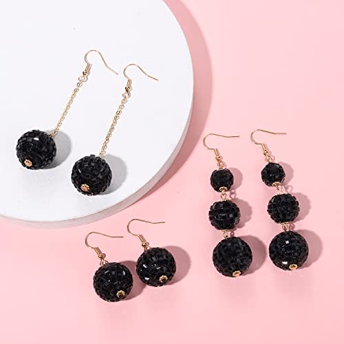 YAHPERN 3Pairs Disco Ball Earrings for Women, 60s 70s Outfits Costume Accessory, Statement Dance Party Mirror Ball Dangle Earrings Halloween Holiday Gifts (Black)