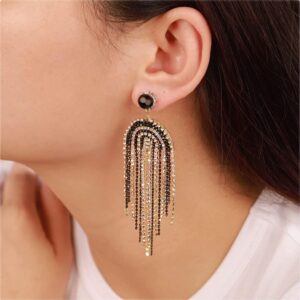 Kercisbeauty Black Rhinestones Beads Gold Chandelier Earrings Fringe Dangle Drop Jewelry for Women Girls Vintage Wedding Bridal Jewelry (Black 1)