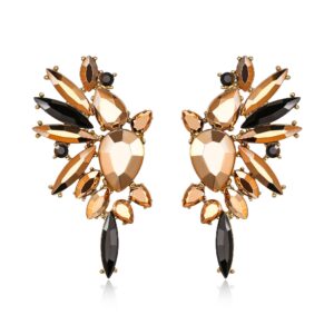 EVER FAITH Crystal Fashion Statement Earrings, Art Deco Marquise Teardrop Cluster Bling Colorful Dangle Earrings for Women Champagne Gold w/Black Gold-Tone