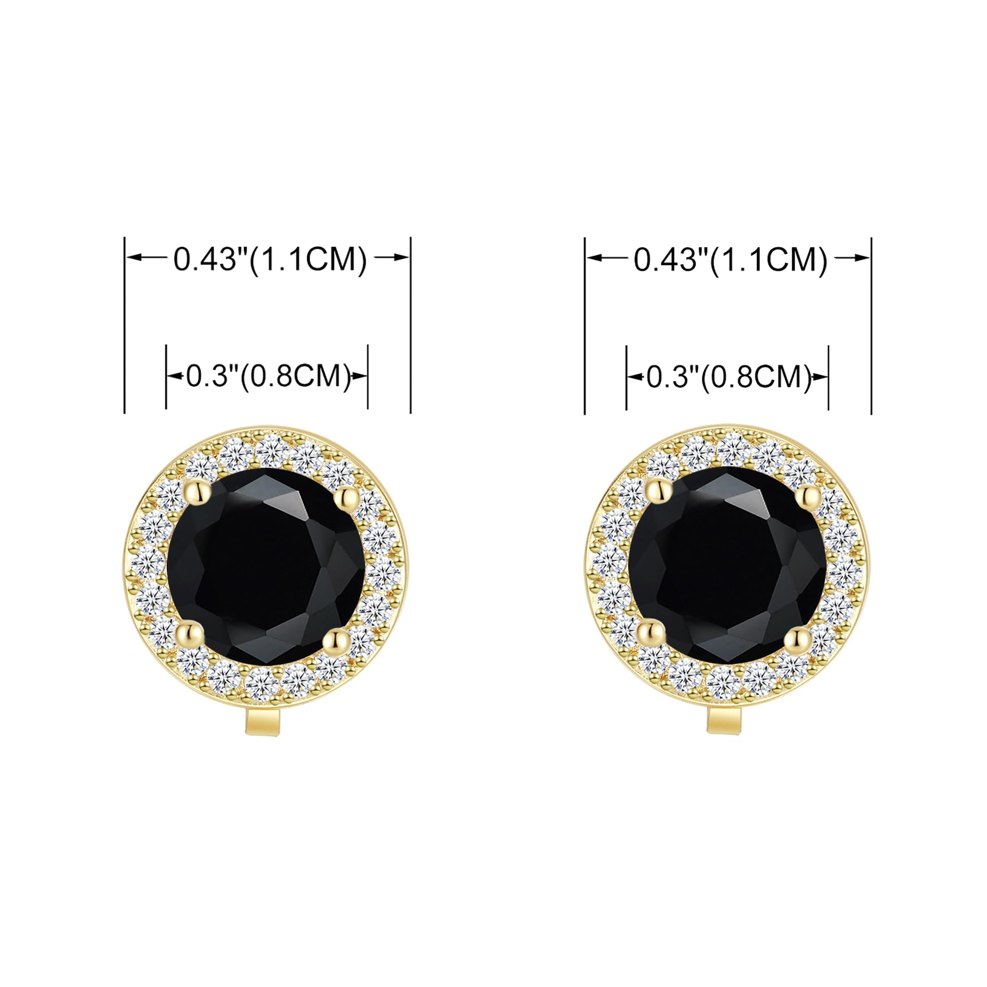 YOQUCOL 8MM Black Cubic Zirconia Crystal Clip On Stud Earrings Round Gold Non Pierced Earrings For Women