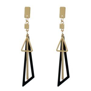 kafu fashion simple metal triangle dangle earrings vintage multilayer geometric dangle drop earrings lightweight statement earrings for women (black)