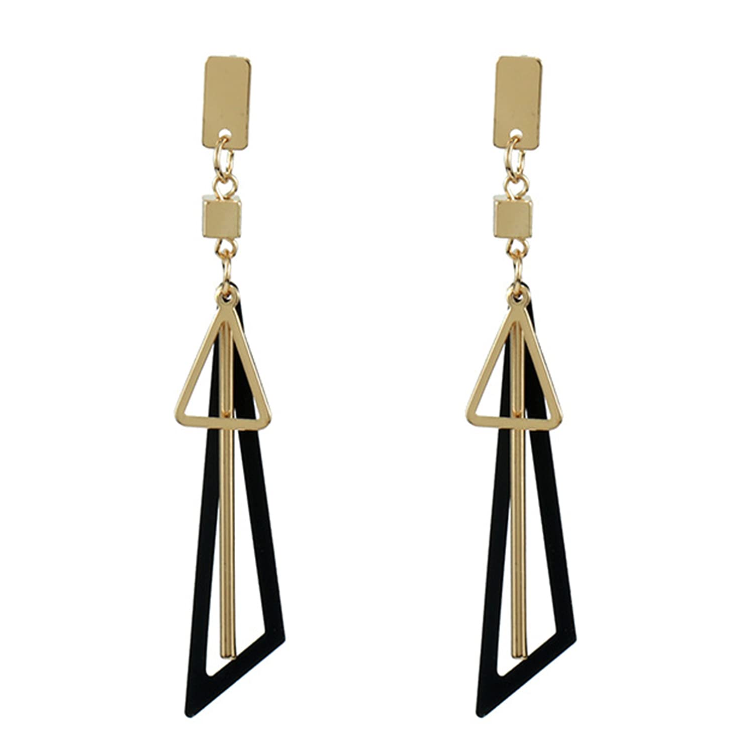 KaFu Fashion Simple Metal Triangle Dangle Earrings Vintage multilayer Geometric Dangle Drop Earrings Lightweight Statement Earrings for Women (black)