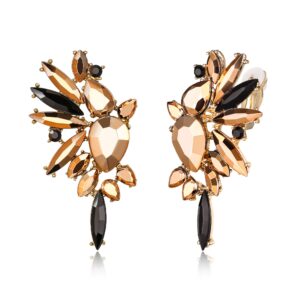 ever faith crystal fashion statement cluster earrings, art deco bling colorful marquise teardrop dangle clip-on earrings for women champagne gold w/black gold-tone