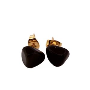 Natural Black Onyx Gold Stud Earrings