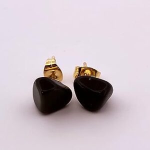 Natural Black Onyx Gold Stud Earrings