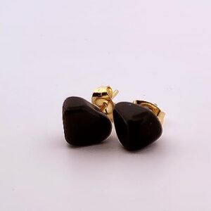 Natural Black Onyx Gold Stud Earrings