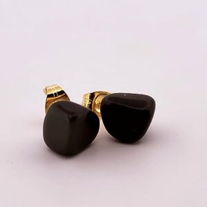 Natural Black Onyx Gold Stud Earrings