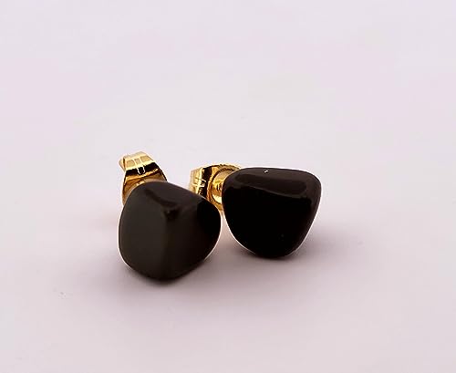 Natural Black Onyx Gold Stud Earrings