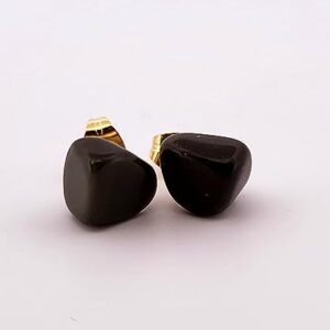 Natural Black Onyx Gold Stud Earrings