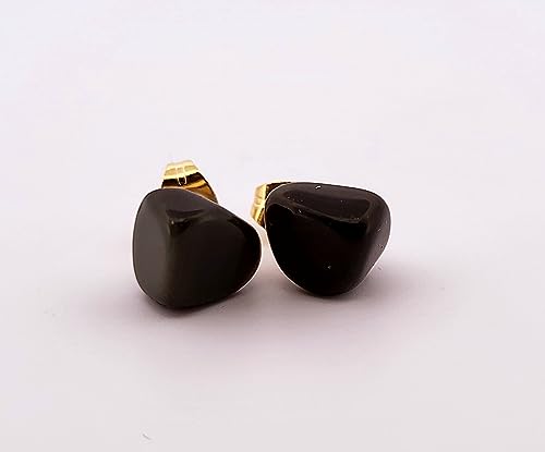 Natural Black Onyx Gold Stud Earrings