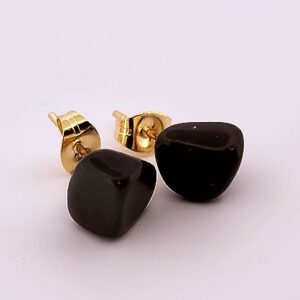 Natural Black Onyx Gold Stud Earrings