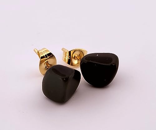 Natural Black Onyx Gold Stud Earrings