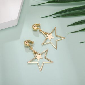 Star Drop Earrings for Women Gold Star Clip on Earrings Double Star Non Piercing Ear Clip Birthday Party Jewelry Dainty Gifts for Women