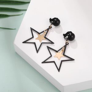 Star Drop Earrings for Women Gold Star Clip on Earrings Double Star Non Piercing Ear Clip Birthday Party Jewelry Dainty Gifts for Women