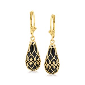 ross-simons black onyx teardrop earrings in 14kt yellow gold