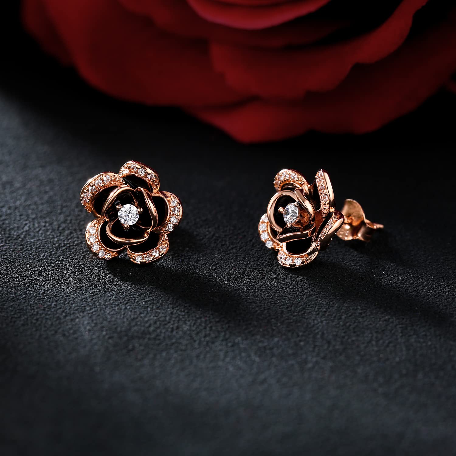 14K Gold Rose Flower Sterling Silver Stud Earrings For Women Dainty Rose Gold Flower Pearl Earrings Hypoallergenic Earrings Cute Studs For Her Nickel Free