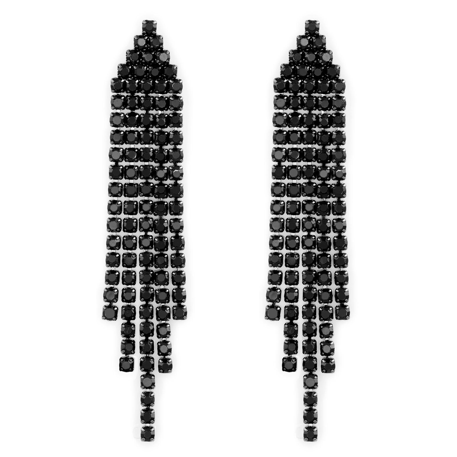 SELOVO Chandelier Tassel Dangle Linear Drop Earrings Party Jewelry Clear Austrian Crystal (Black)