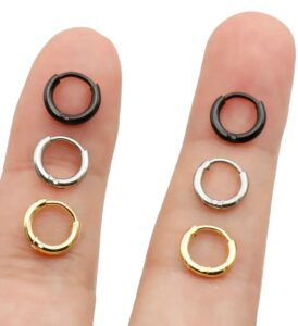 eachlp 6mm mini hoop earrings,gold silver black plated tiny thin snug cartilage hoop earring for women&men