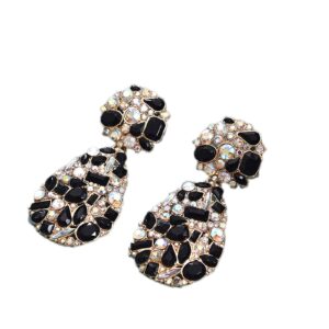 rhinestone crystal teardrop dangle earrings water drop-shape chandelier crystal earrings geometric statement wedding bridal earrings shiny bling studs earrings jewelry for women - black