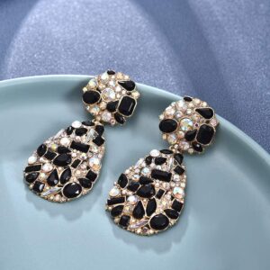 Rhinestone Crystal Teardrop Dangle Earrings Water Drop-Shape Chandelier Crystal Earrings Geometric Statement Wedding Bridal Earrings Shiny Bling Studs Earrings Jewelry for Women - Black