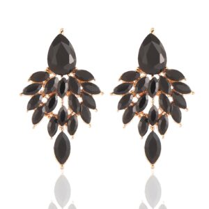 atimigo black rhinestone cluster drop earrings elegant crystal statement earrings formal prom earrings for women